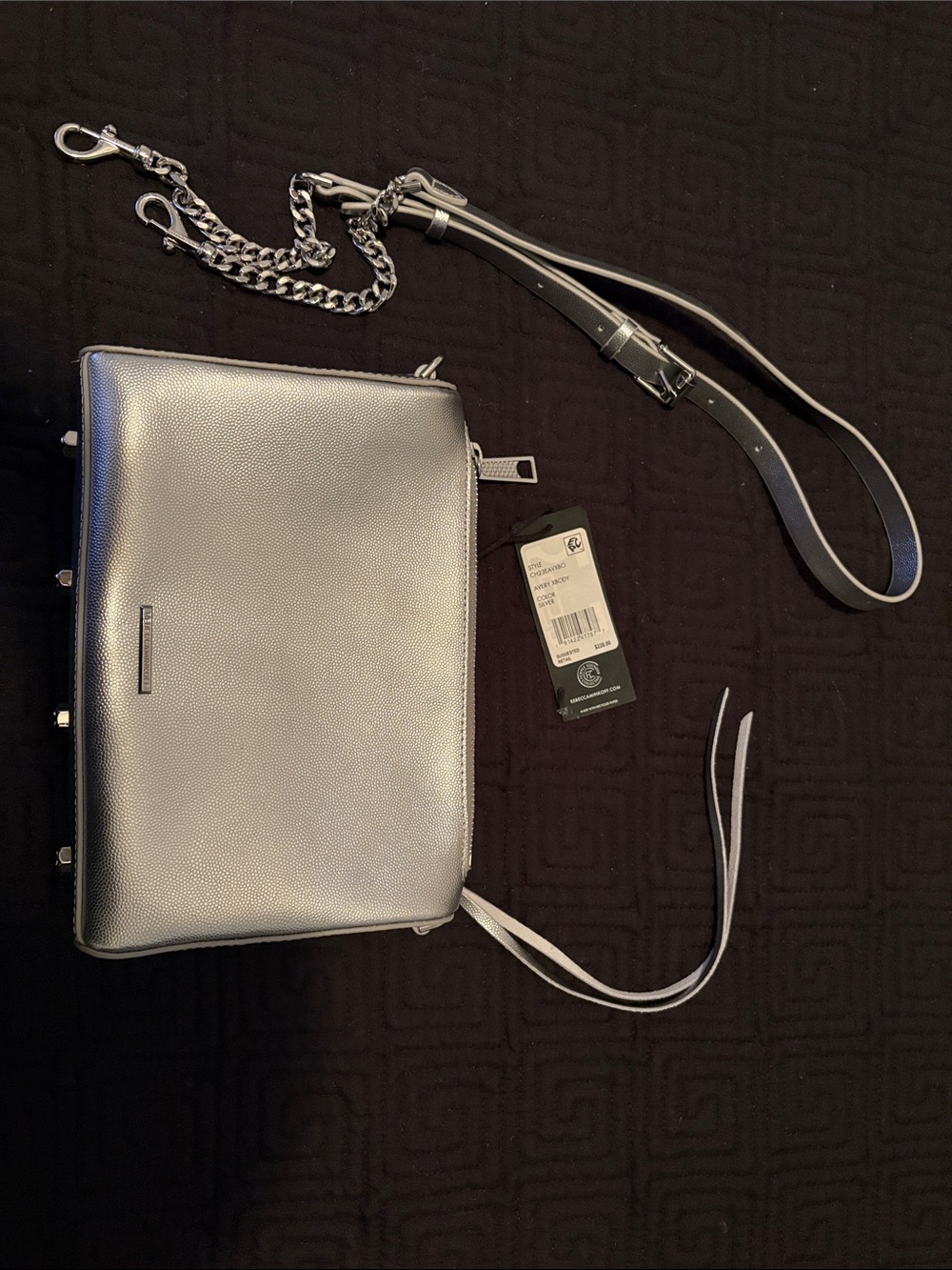 Rebecca Minkoff Silver Leather Crossbody with Chain and Strap